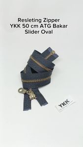 Resleting Zipper Ritsleting YKK 50 cm Atau 20 inch ATG Bakar Slider Oval Type Gigi Besi Set Open End Harga Per Biji