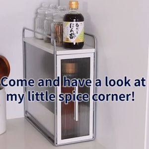 ชั้นวางเครื่องปรุงรสในครัวแบบเรียบง่าย พร้อมชั้นเก็บถุงชาและกาแฟโปร่งแสง ทนความร้อนสูง ดีไซน์ทันสมัย HE0062