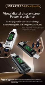Cáp Chuyển Đổi NNBILI USB4.0 Type C Sang C 8K 60Hz PD 240W 5A Sạc Nhanh Có Màn Hình LED 80Gbps Dành Cho iPhone 15 16 MacBook Steam Deck