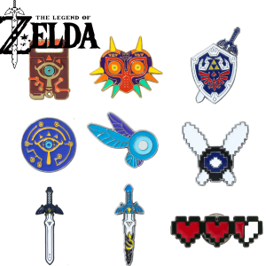 9PCS/SET Zeldas Sheikah Slate Hylian Shield Pins Brooch Majoras Mask Master Sword Badge Lapel Pin Jeans Shirt Bag Jewelry