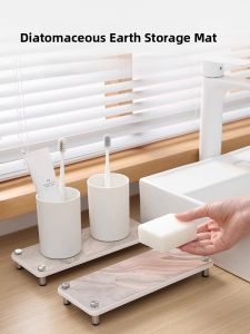 Silica Clay Mud Kitchen Bathroom Sink Absorbent Mat Countertop Shelf Toilet Paper Storage Rack Bath Washstand Tooth Cup Drain Pad Hard
