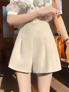 สูง เอว ผ้าทวีด สั้น กางเกง ผู้หญิง กระโปรงมินิ ทรงเอ กางเกงลำลอง ขากว้าง กางเกง ปกปิดสะโพก Thinming กางเกงขายาว ฤดูใบไม้ร่วง ฤดูหนาว