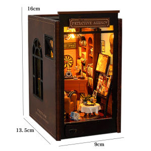 DIY Book Nook Kit Wooden Doll House 3D Puzzle Assembly Model Building Bookend Toy Home Bookshelf Insert Decor With LED Lights