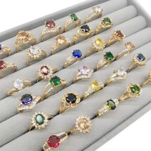 Bộ Nhẫn Zircon Nhiều Kiểu Dáng 20/50 Chiếc Dành Cho Nữ Màu Kẹo Ngọt Mặt Đá Tròn Lớn Nhẫn Cưới Cổ Điển Trang Sức Dự Tiệc Cho Nữ