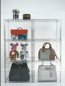 UPUP Transparent Lady Bag Organizer Storge Box Acrylic Display Box Makeup Perfume Storge Box Stackable Wall Organizer Display Box Cabinet