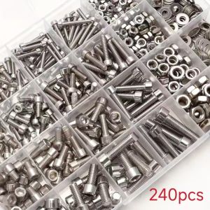 240Pcs of nut and bolt combination kit - M2 M3 M4 M5 hexagonal stainless steel bolts nuts flat washers etc