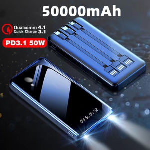 Elecstore【COD】PowerBank Built-in 3 Cable / 4 Cable Fast Charging 50000mAh Power Bank With LED Light Power Display Portable PowerBank 2.4A Power Bank Type C & Type IOS & Type USB 80000mAh