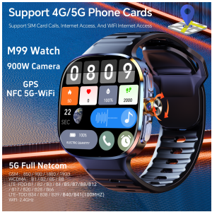 M99 Smart Watch 5G LTE Android Smartwatch With Sim Card Slot Rotary Camera GPS WIFI Compass 256GB Storage 2.4inch Amoled Screen