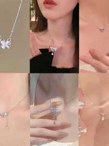 New Chinese Style Lucky Charm Necklace Student Versatile Match Gift for Girlfriend Advanced Ins Star Moon Lock Bone Chain Alloy Pendant Jewelry