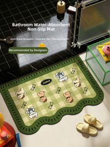 YUNHAOBUYI | Fresh Green Cartoon Dog Bathroom Mat Moisture-Absorbing Non-slip Diatomite