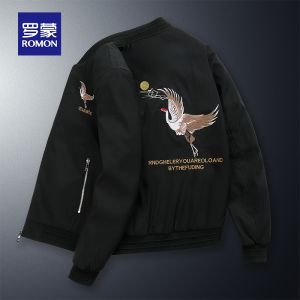 ROMON | Lormen Mens Baseball Style Pilot Jacket Casual Embroidered Fashionable Spring Autumn New Arrival Chinese Style Outerwear