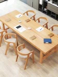 Scandinavian Solid Wood Large Conference Table Long Table Rectangular Desk Reception Negotiation Table and Chair Combination Dining Table Workbench