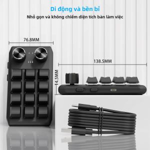 Bàn Phím Cơ Bluetooth 12 Phím 2 Nút USB Lập Trình Macro Có Thể Tùy Chỉnh Cho Chơi Game Và Photoshop Bàn Phím Mini Có Thể Thay Thế Nóng