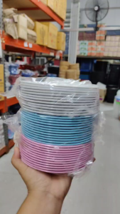 จาน จานพลาสติก จานเมลามีน 6 นิ้ว  มีให้เลือก 3 สี แพ็ค 12 ใบ สี ฟ้า ชมพู ขาว กลมตื้น ใช้เป็นจานแบ่งหรือจานตักบุปเฟต์ได้