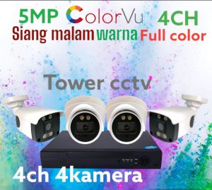 PAKET KAMERA CCTV 5MP COLORVU 4 CHANNEL 4 KAMERA FULL COLOR SIANG MALAM WARNA