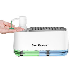 Dual Soap Dispenser with Sponge And Dishcloth Holder Kitchen Hand Dish Soap Dispenser with Tray Multi-Functional Kitchen Soap