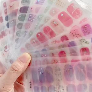 16 Miếng Dán Móng Tay Gel Bán Khô Màu Dopamine Dán Trọn Bộ Tự Dính Khô Bằng Tia UV/LED Dán Móng Tay Tem Dán Móng