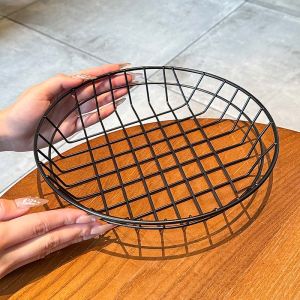 Móc Đựng Trái Cây Hình Tròn Chất Lượng Cao Cổ Điển Bằng Sắt Đen Đựng Đồ Ăn Nhẹ Móc Đựng Cánh Gà Chiên Móc Đựng Trái Cây