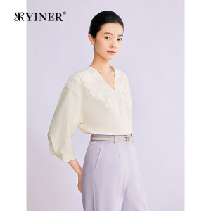 YINER | Business Elegance V-Neck Embroidery Top