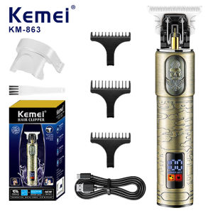 Kemei | Kemei Professional Blade Electric Clipper with LCD Display Retro Engraving Metal Body Oil Head Carving Hair Trimmer KM-863