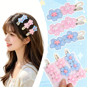 8pcs Sweet Jelly Sakura Hair Clips / Pink & Blue Floral Duckbill Clips / Non-slip Side Hairpins / Lovely Decor Accessories for Girls & Women