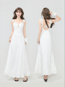 KEIKO | White Lace Floral Seductive Slim Fit Backless Dress