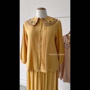 Plus Size (3XL-6XL) Premium Knit Hamp Embroidered Full Button Kemeja Blouse Muslimah Top (4105)