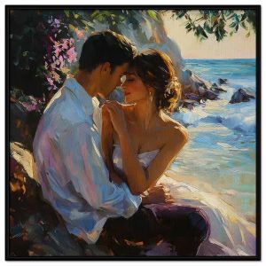 Tranh cặp đôi yêu nhau (tình yêu) phong cảnh lãng mạn trên bờ biển đẹp.Tranh treo tườngdán tường.CGI-1294
