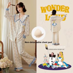 GONGDIE | Light Soft Spring Autumn Long Sleeve Cotton Ladies Pajamas Set