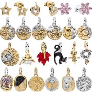 Bộ Trang Sức Bạc 925 Sterling Silver Zodiac Cat Flower Charm - Vòng Cổ Mặt Dây Chuyền Và Bông Tai Dành Cho Nữ Quà Tặng Sinh Nhật