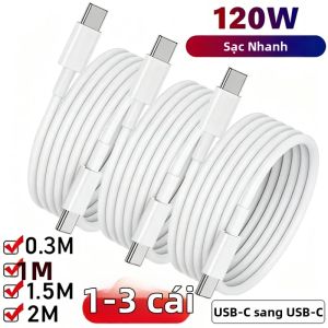 Cáp Sạc Siêu Nhanh 120W Dual USB-C Sang Type C Cho iPhone 17 Samsung Huawei - Dây Truyền Dữ Liệu Sạc Nhanh 1m/1.5m/2m (1-3 Cái)