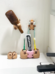 ZYJC Multi-functional Capybara Toothbrush Holder Hanging/Free Standing Drain Hole Toothpaste Storage Shelf Cartoon Stable Couple Toothbrush Rack