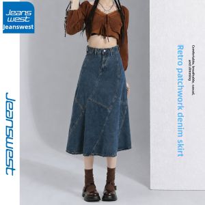 Jeanswest | High Waist Patchwork A-Line Jeans Skirt