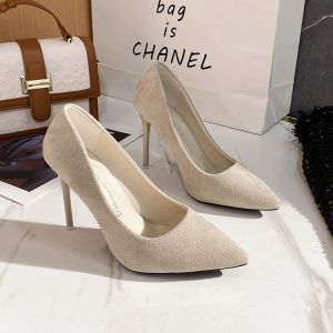 Beige High Heels Womens Professional Work Shoes 5cm Middle Heel Girl Youth Career Fashion Single Shoes Korean Style