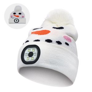 Rechargeable LED Christmas Hat for Kids Warm Outdoor Winter Hat with Detachable Cartoon Luminescent Design Childrens gifts