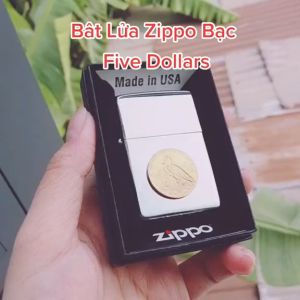 Bật Lửa Zippo Bạc Five Dollars Mộc Đáy Ngược Gạch Xéo 3 Gạch 1977 ( Tặng Phụ Kiện ) Hột Quẹt Xăng Đá Zippo