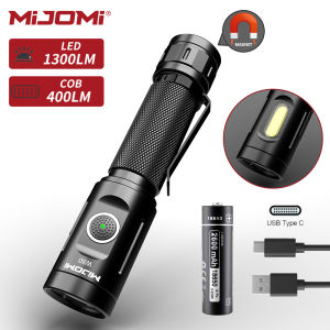 MIJOMI Flashlight W80 1300 Lumen LED flashlight With Site COB LightDould LED Lighting SourceIP67 Waterproof flashlight with 9 Lighting Modes Fast USB C Rechargeable Flashlight Portable for workshopcampinghikinghousehold