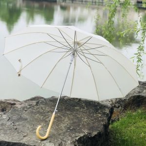 Retro Long Handle Automatic Umbrella for Women Windproof Sunshade Rainproof Elegant Wooden Handle Longstaffe Umbrella