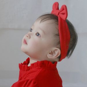 Princess Style Red Headband for Baby Girls Cute Butterfly Knot New Year Celebration One Year Old Infant Headwear Baby Girl