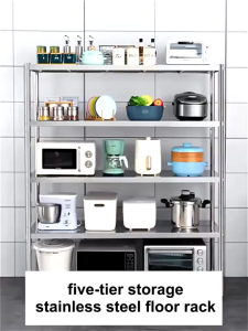 BMZAR Heavy Duty Stainless Steel Storage Rack Rust Proof Scratch Resistant Multi Shelf for Kitchen Microwave and Pantry