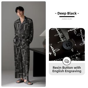 JIALEFEN | Icy Silk Long Sleeve New Chinese Style Mens Sleepwear