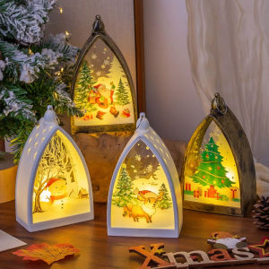 Vintage Christmas Lantern Night Light Battery Operated LED Table Lamp with Handle Holiday Decor for Mantel Desktop New Year Gift