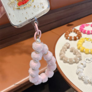 สร้อยข้อมือโทรศัพท์มือถือพร้อมลูกปัดไข่มุกสุดหรูหรา สายโซ่ผ้าขนแกะสำหรับฤดูหนาว สร้อยข้อมือสุดหรูหราพร้อมหัวเข็มขัดของมีค่า