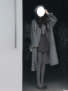 Romantic French Grey Woolen Mini Skirt Womens Thickened A-Line Casual High Waist Bicolor Spring Autumn Winter New Style