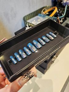 Handmade Dragonfly Wing Nail Art Tips Premium Quality Blue Aurora T-Shape Nail Art Pieces Glowing Wearable Nails Mythical Animals