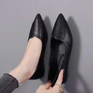 Giày Cao Gót Da Mềm Cho Nữ Mùa Xuân Thu Phong Cách Mới Mũi Nhọn Đế Cao Gót Mỏng Màu Đen Giày Công Sở Chuyên Nghiệp