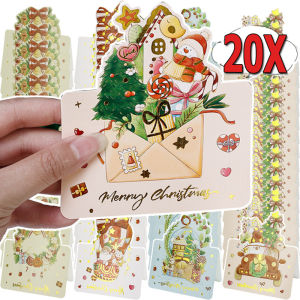 20pcs Cartoon Christmas Greeting Cards / Santa Claus Snowman Blessing Postcard / 3D Foldable Santa Theme Postcard / Creative Gifts Cards for For Xmas New Year Party