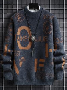 ROMON | Lormen Mens Thickened Winter Knitted Sweater Half High Collar Mink Velvet Fashionable Inner Wear Casual Loose Fit Long Sleeve