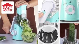 Multi-functional Manual Hand Mandoline Drum Slicer Grater with 3 Round Stainless Steel Blades