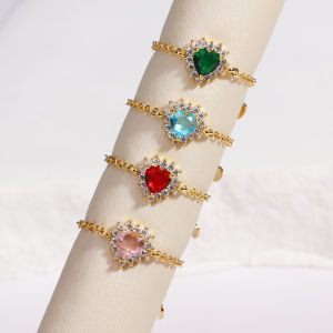 Luxury Heart Cubic Zirconia Link Chain Women Wedding Rings Colored Crystal Engagement Anniversary Party Elegant Female Jewelry